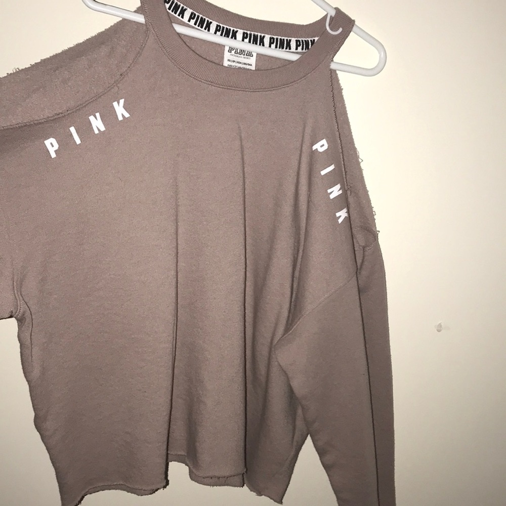 PINK taupe cutout shoulder top